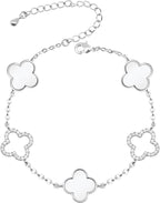 Clover Bracelet for Women 18k Gold Plated Silver Lucky Four Leaf Link Chain Bracelets Charm Trendy Jewelry Gifts for Women