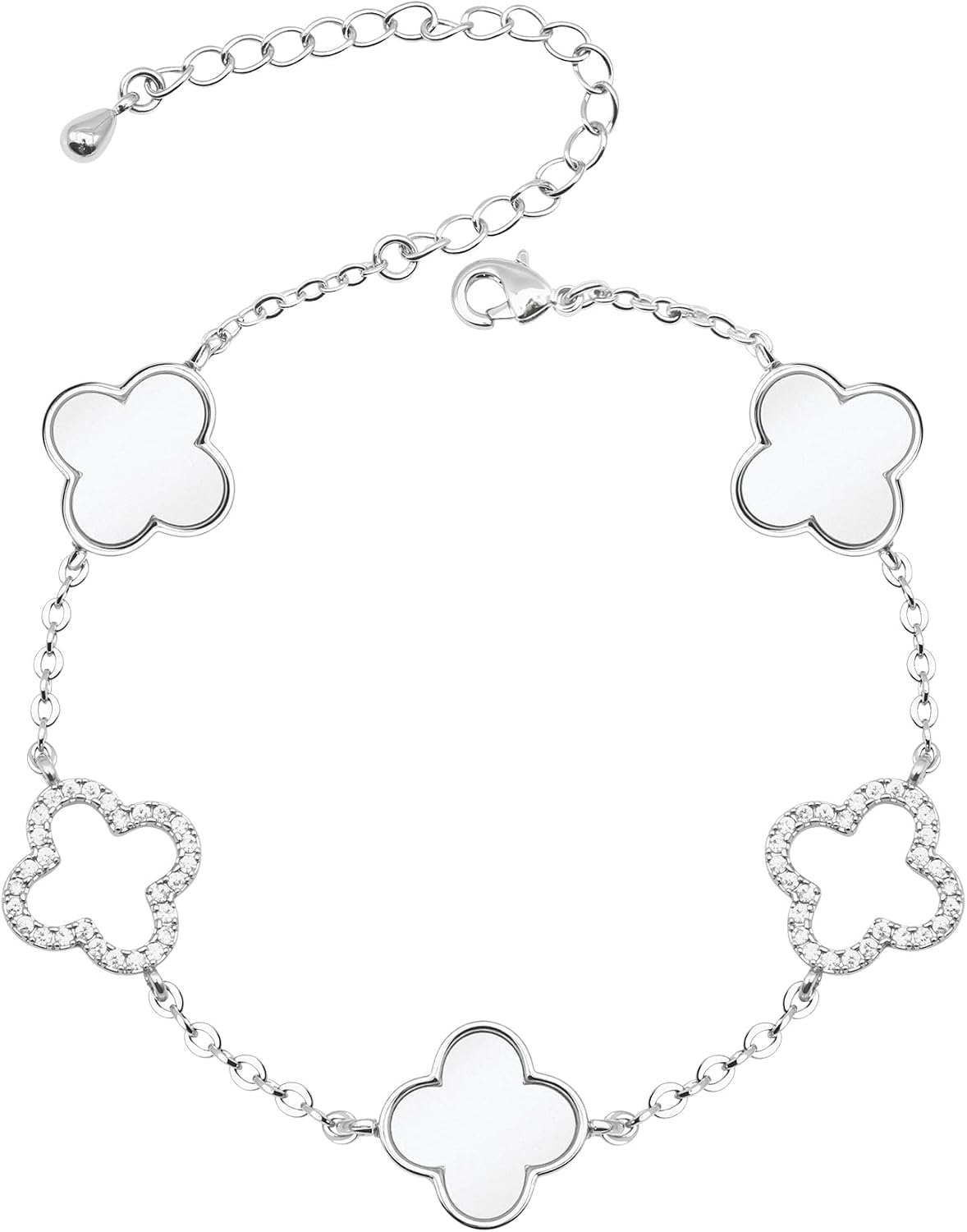 Clover Bracelet for Women 18k Gold Plated Silver Lucky Four Leaf Link Chain Bracelets Charm Trendy Jewelry Gifts for Women