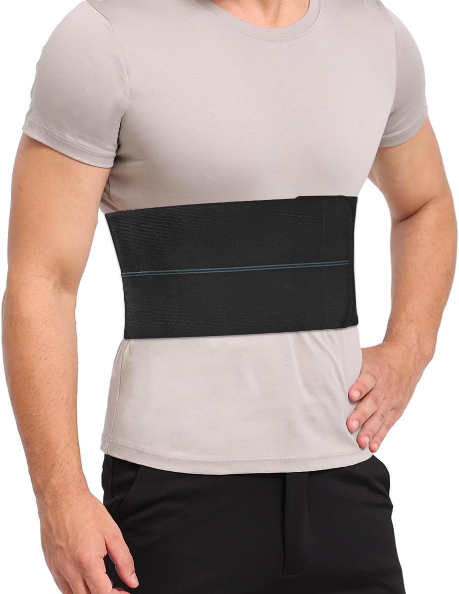 Pauline Broken Rib Brace for Men - Compression Chest Binder for Cracked Ribs Support & Chest Pain Relief - Rib Belt for Bruised Rib Cage (Black, Fits 30”-45”)