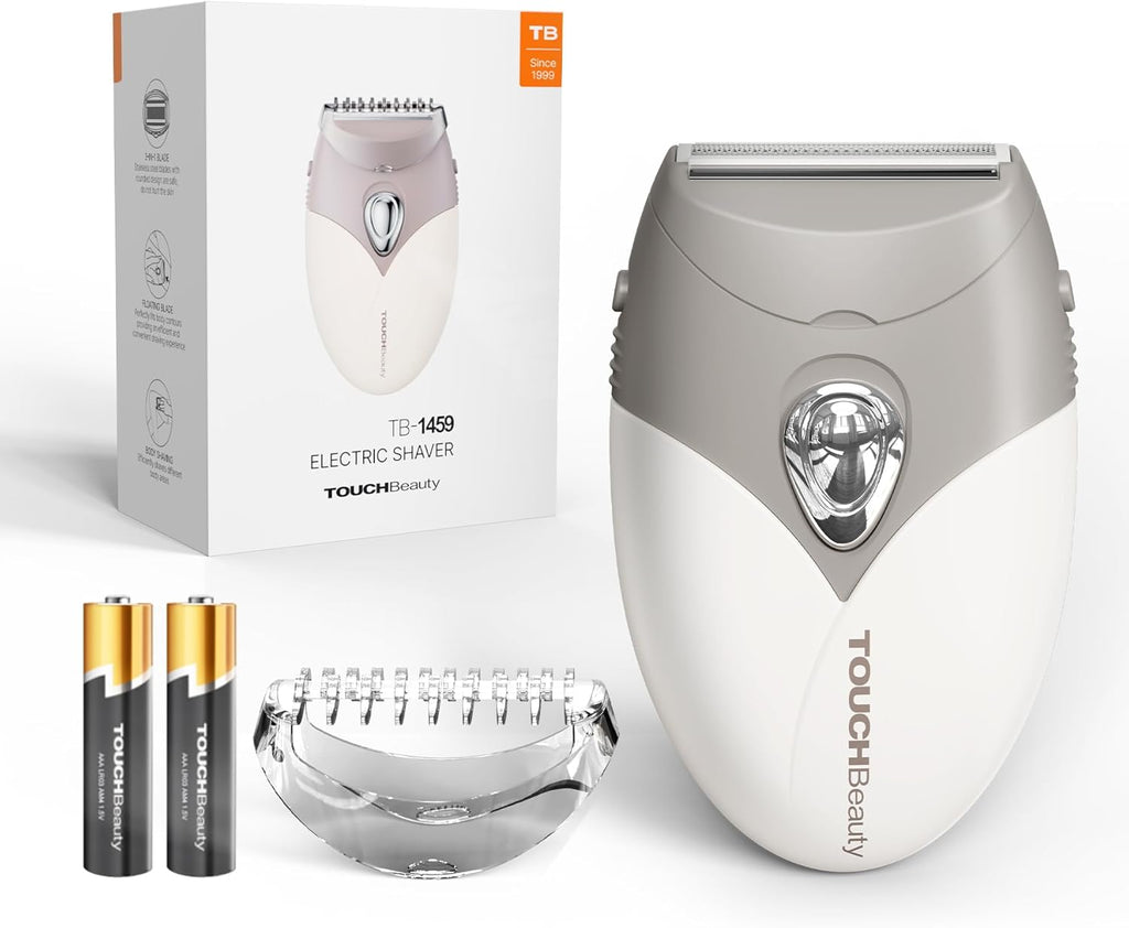 TOUCHBeauty Electric Shaver for Women, Painless Bikini Trimmer with 3-Blade System, Wet/Dry Cordless Foil Razor for Facial, Leg, Underarm & Body Hair, Battery-Powered, Gifts for Women, Gray
