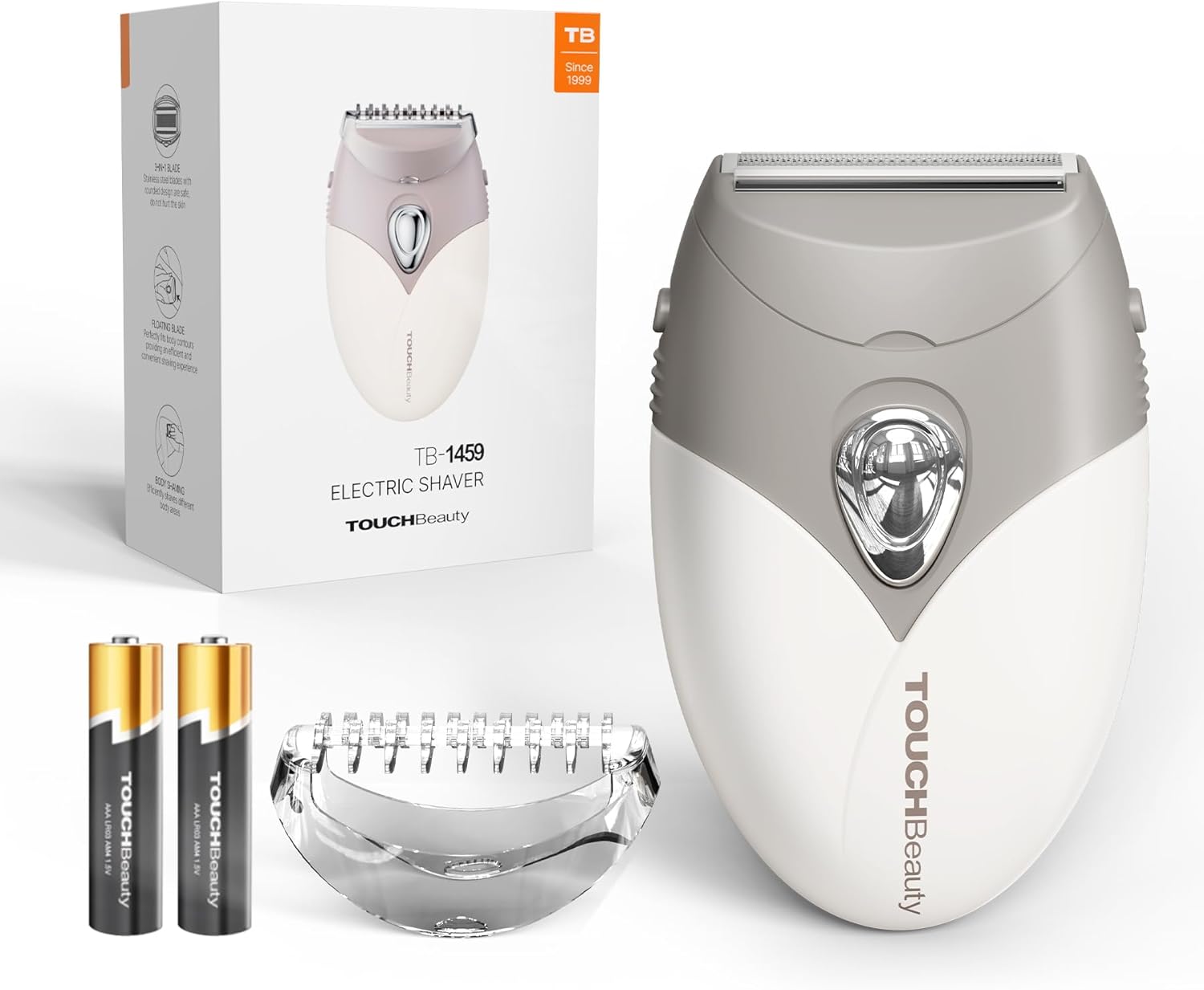 TOUCHBeauty Electric Shaver for Women, Painless Bikini Trimmer with 3-Blade System, Wet/Dry Cordless Foil Razor for Facial, Leg, Underarm & Body Hair, Battery-Powered, Gifts for Women, Gray