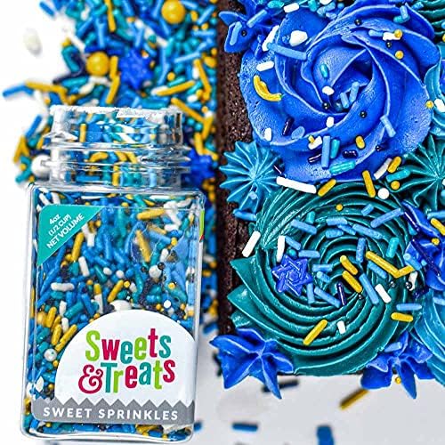 Hanukkah Sprinkles for Cake Decorating, Cupcake Decorating and Baking in Blue and Gold Jimmies, Confetti Quin, Sugar Pearl with Stars of David Sprinkles for Ice Cream, Donuts
