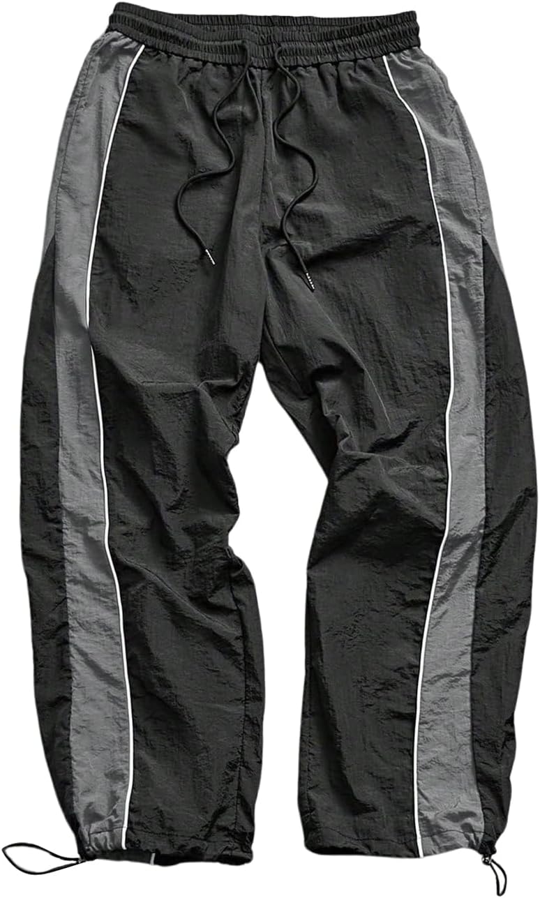 SHENHE Men's Y2k Wide Leg Color Block Baggy Parachute Pants Hip Hop Track Trousers Streetwear