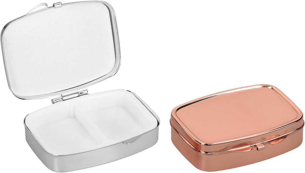 kwmobile 2 Compartment Pill Box - Set of 2X Stainless Steel Travel Box Organizer for Tablets and Prescriptions - Silver/Rose Gold