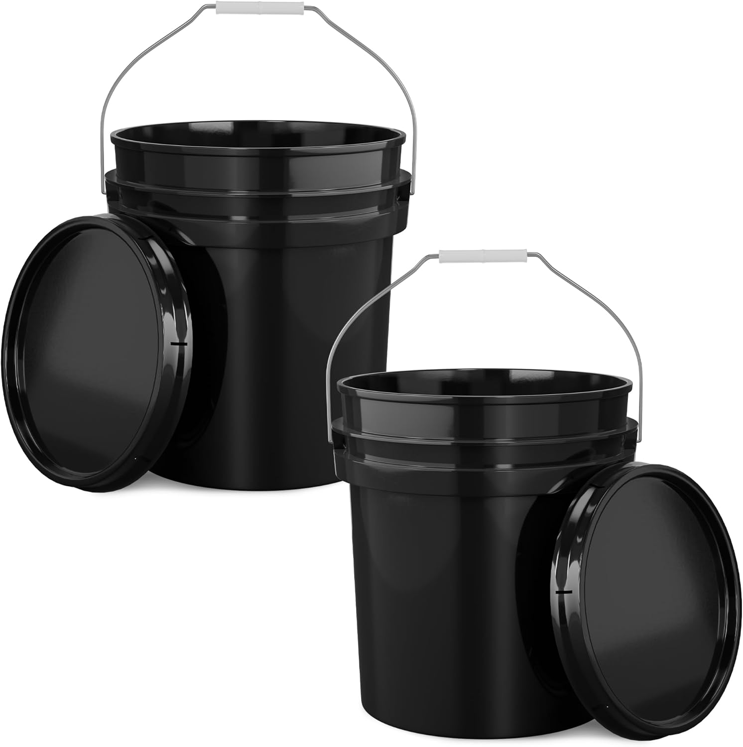 EconoHome 5-Gallon Black Bucket Pail Container with Lid | Metal Handles with Plastic Grip for Easy Carrying | Easy Stack and Store | Heavy-Duty Extra Durable | Food Grade | BPA Free - 2 Pack