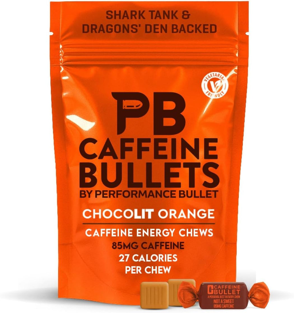 Caffeine Bullet 8 Chocolate Orange Caffeine Candies = 800mg Caffeine Kick, Faster Than Energy gels & Cycling Chews for a mid-Race Endurance Sports and Gaming Caffeinated Energy Boost