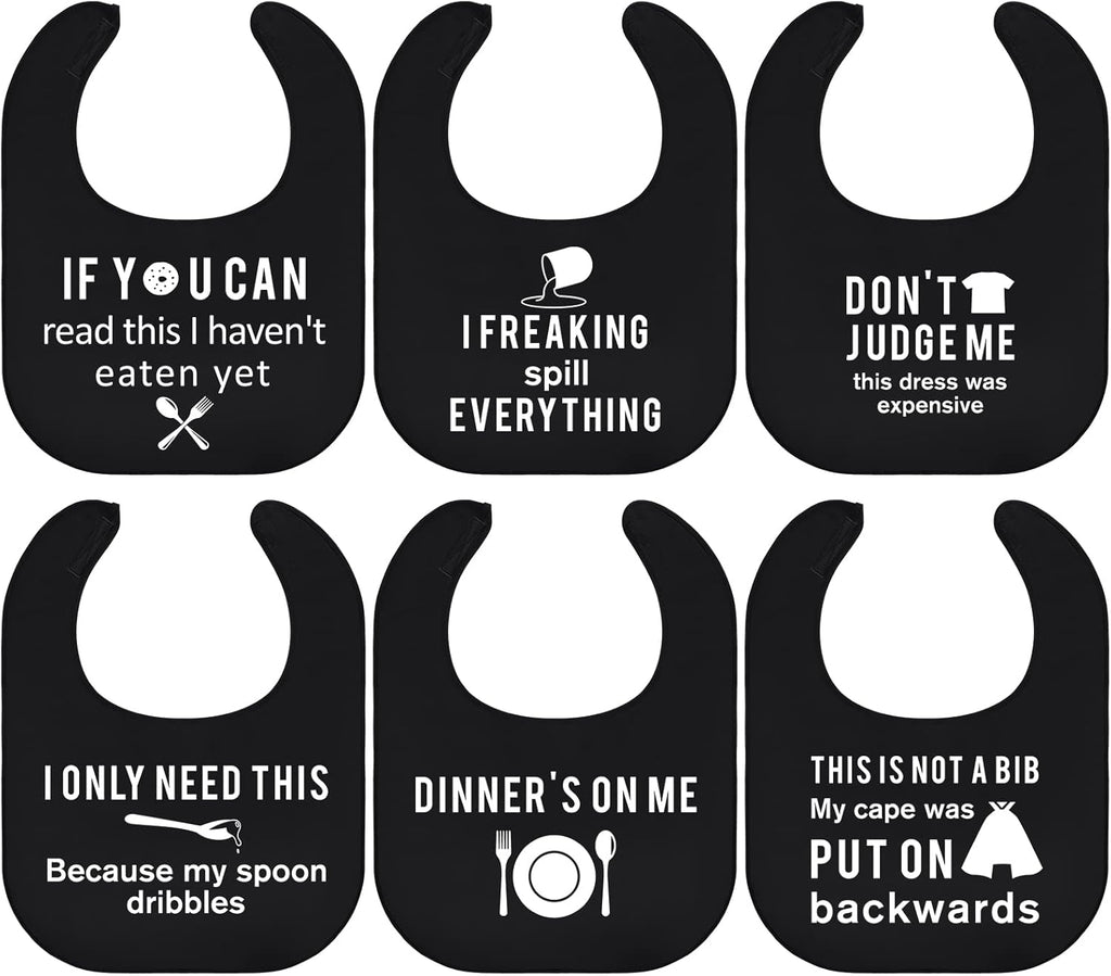 Eurzom 6 Pcs Adult Bibs for Women Men Washable Funny Adult Bibs Waterproof Clothing Protectors for Adults Elderly