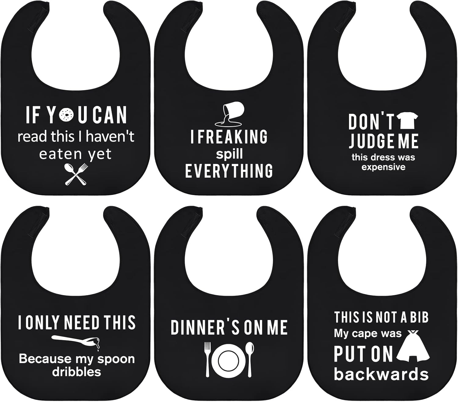 Eurzom 6 Pcs Adult Bibs for Women Men Washable Funny Adult Bibs Waterproof Clothing Protectors for Adults Elderly