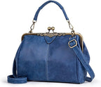 Handbag for Women Leather Shoulder Bag Kiss Lock Top Handle Satchel Purse Vintage Crossbody Bag Evening Clutch Purses