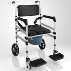 TooCust Heavy-Duty Rolling Shower Chair with 10" Solid Wheels, Shower Chair with Wheels for Elderly and Disabled, 350lbs Capacity Shower Wheelchair, 4-in-1 Commode Chair, Safety Straps, Water-Resistan