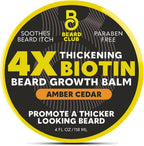 The Beard Club Biotin Beard Balm for Men - Beard Growth Shea Butter with Castor & Coconut Oil - Moisturizing, Hydrating and Softening Cream - Amber Cedar Scent - 4 oz