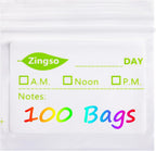Small Pill Bags for Travel, 100 Pcs Pill Pouches for Medicine Vitamin Organizer Ziplock Bags with Write-on Labels Seal Waterproof for Daily Travel Medicine Pill Storage and Small Item