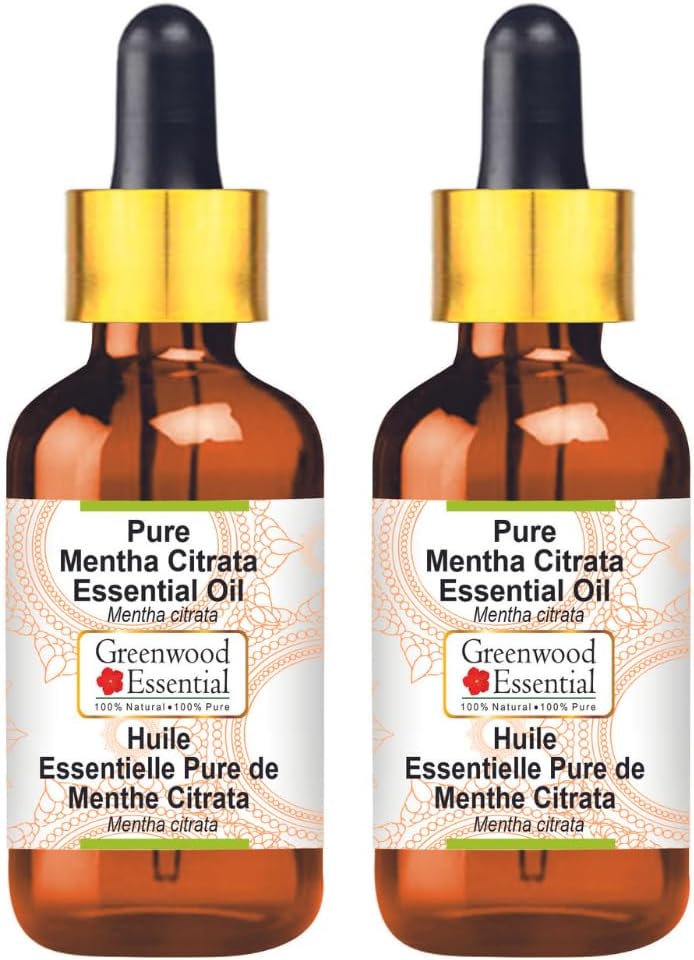 Greenwood Essential Pure Mentha Citrata Essential Oil (Mentha citrata) with Glass Dropper Steam Distilled (Pack of Two) 100ml X 2 (6.76 oz)