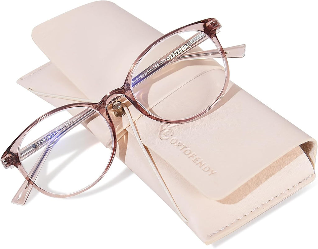 OPTOFENDY TR90 Reading Glasses for Women, Fashion Round Blue Light Blocking Computer Readers with Anti Eyestrain & UV Glare