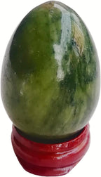 Natural Green Jade Egg Shaped Meditation Chakra and Home Decor Balance Crystals and Healing Stones Statue Set,35 * 50mm Easter and Thanksgiving Gift,with Wooden Bracket