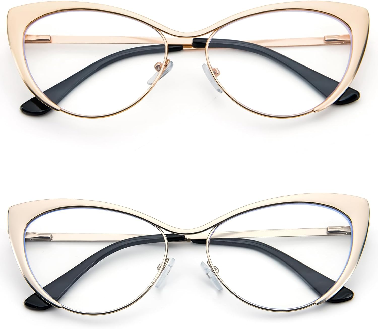 KoKoBin Cat Eye Reading Glasses - 2 Pairs Metal Frame Glasses Spring Hinge Readers with Leather Pouch for Men and Women