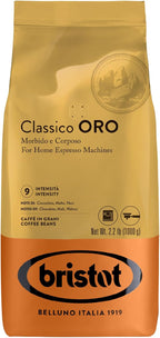 Bristot Classico Oro Italian Espresso Beans – Imported Italian Whole Coffee Beans – Medium Roast – Low Acid – Notes of Chocolate, Malt & Walnut – 2.2 lb – 1 kg