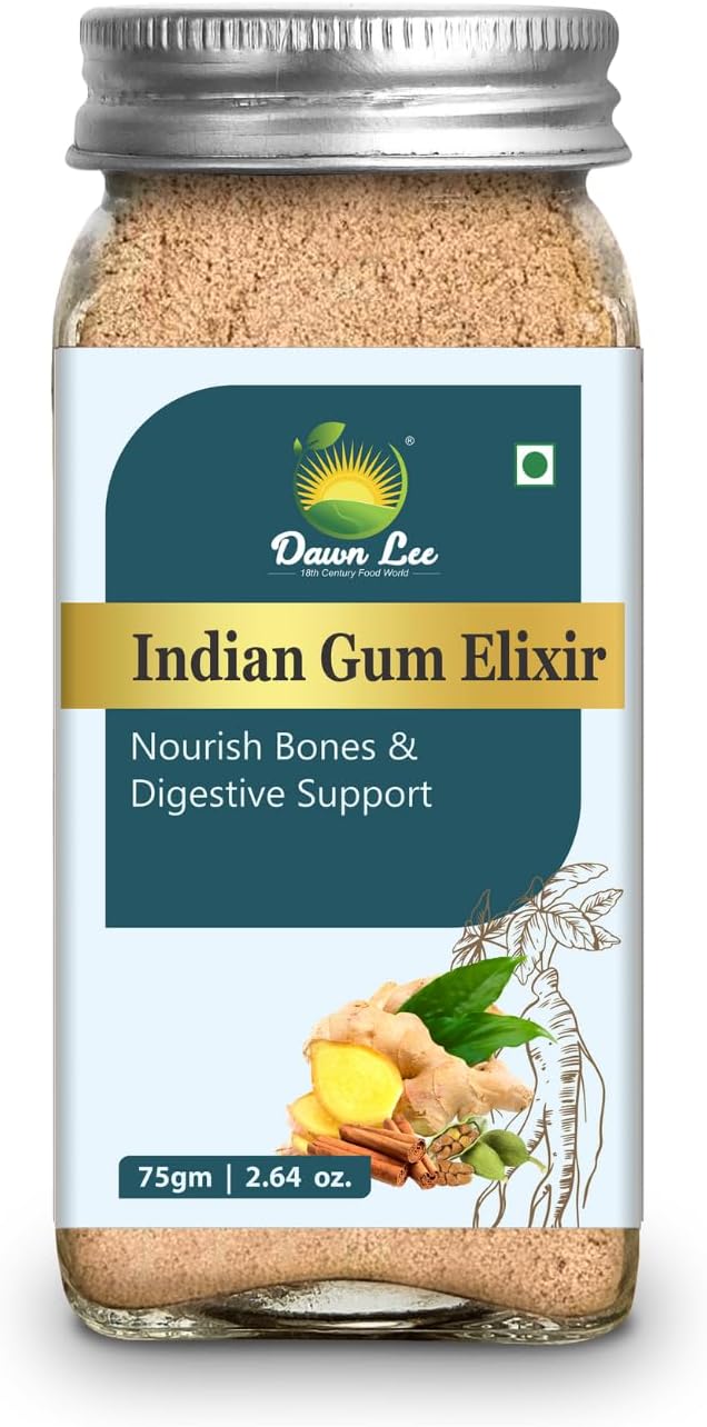 Dawn Lee Gum Arabic Tea 75g | Caffeine-Free Herbal Elixir | Edible Gum with Mulethi, Cardamom, Nutmeg, Saffron | Ayurvedic Tea for Joint Support, Bone Health & Digestion