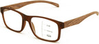 V.W.E. Men Rectangular Progressive Reading Glasses - No Line Clear on Top Bifocal Reader - Wood Grain Printed Temple