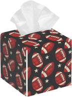 Square Leather Tissue Box Cover, Waterproof Napkin Dispenser with Sports American Football Print, Tissue Holder for Bathroom, Living Room, Bedroom, Office, and Car Decor