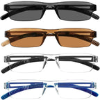 Viseng 3-in-1 Blue Light Reading Glasses & Sunglasses - Ultra-Light Rimless Readers for Men/Women, HD Vision Indoor/Outdoor + UV400 Protection (Frameless Design)+1.5