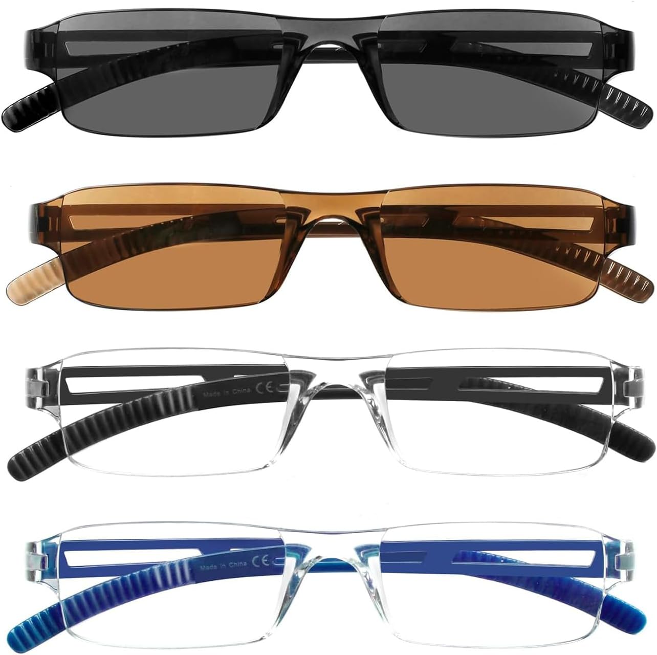 Viseng 3-in-1 Blue Light Reading Glasses & Sunglasses - Ultra-Light Rimless Readers for Men/Women, HD Vision Indoor/Outdoor + UV400 Protection (Frameless Design)+1.5
