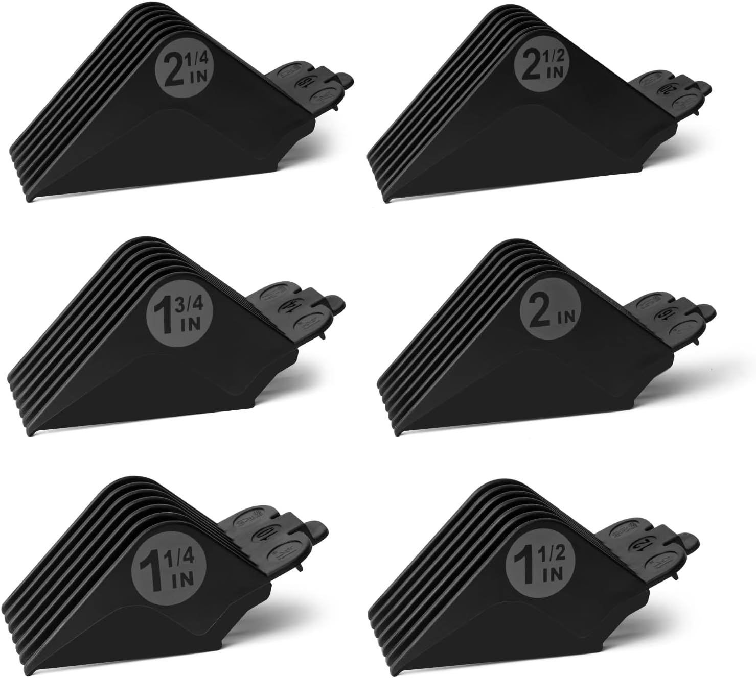 Clipper Guards Set 10 12 14 16 18 20 Compatible with Most Wahl Clippers, Clipper Guides Replacement - 1.25" to 2.5", 6 Piece Set, Black Color