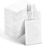 Linen-Feel White Paper Napkins, Cloth Like Dinner Napkins with Built-in Flatware Pocket, Pre-Folded Absorbent Disposable Guest Paper Hand Towels for Bathroom, Weddings Party (50 Pack)