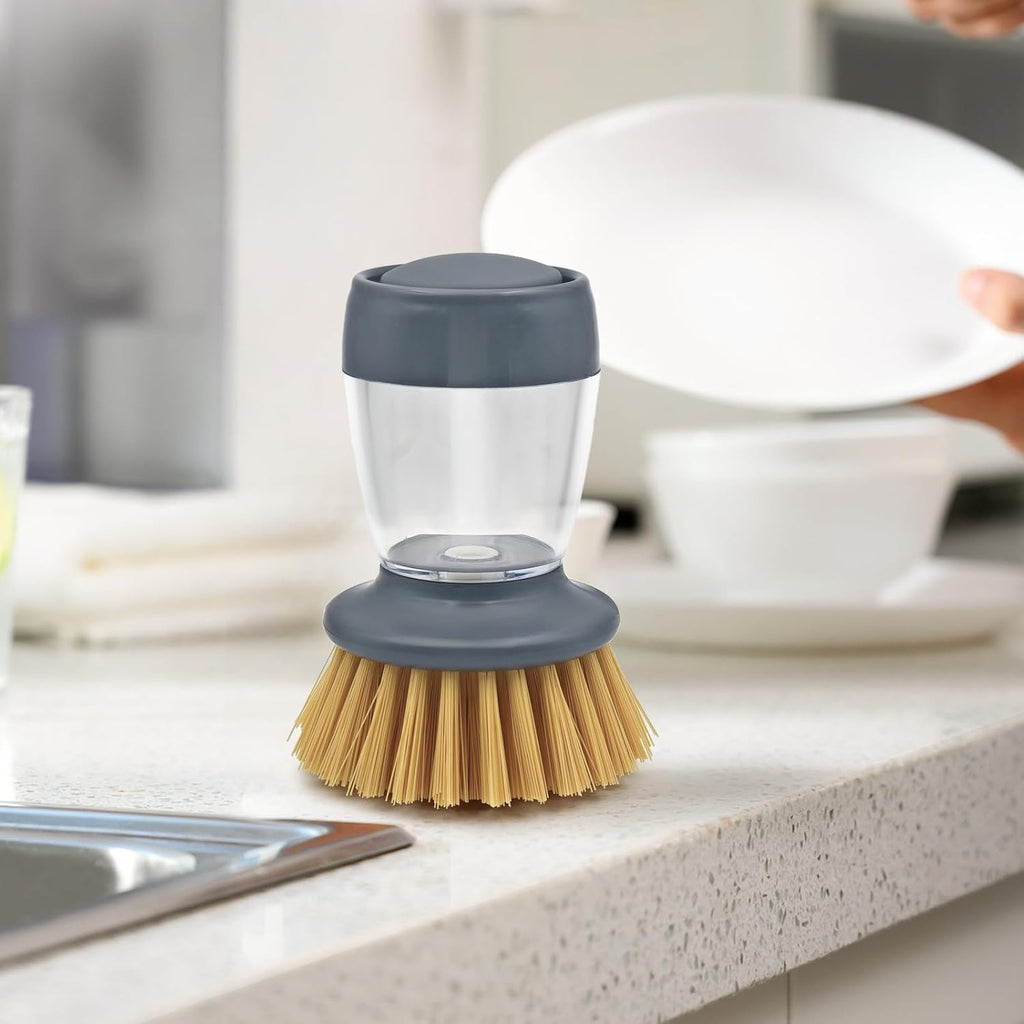 Soap Dispensing Palm Brush, Kitchen Brush for Dish Pot Pan Sink Cleaning, Pack of 1