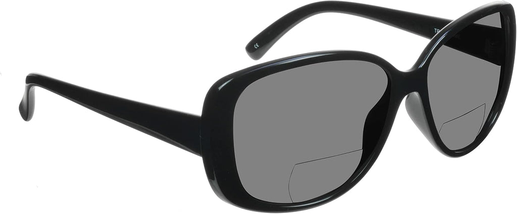 proSPORT Womens Polarized Bifocal Reader Sunglasses Gray Brown Lens Oversize Jackie-O Black Brown Frame