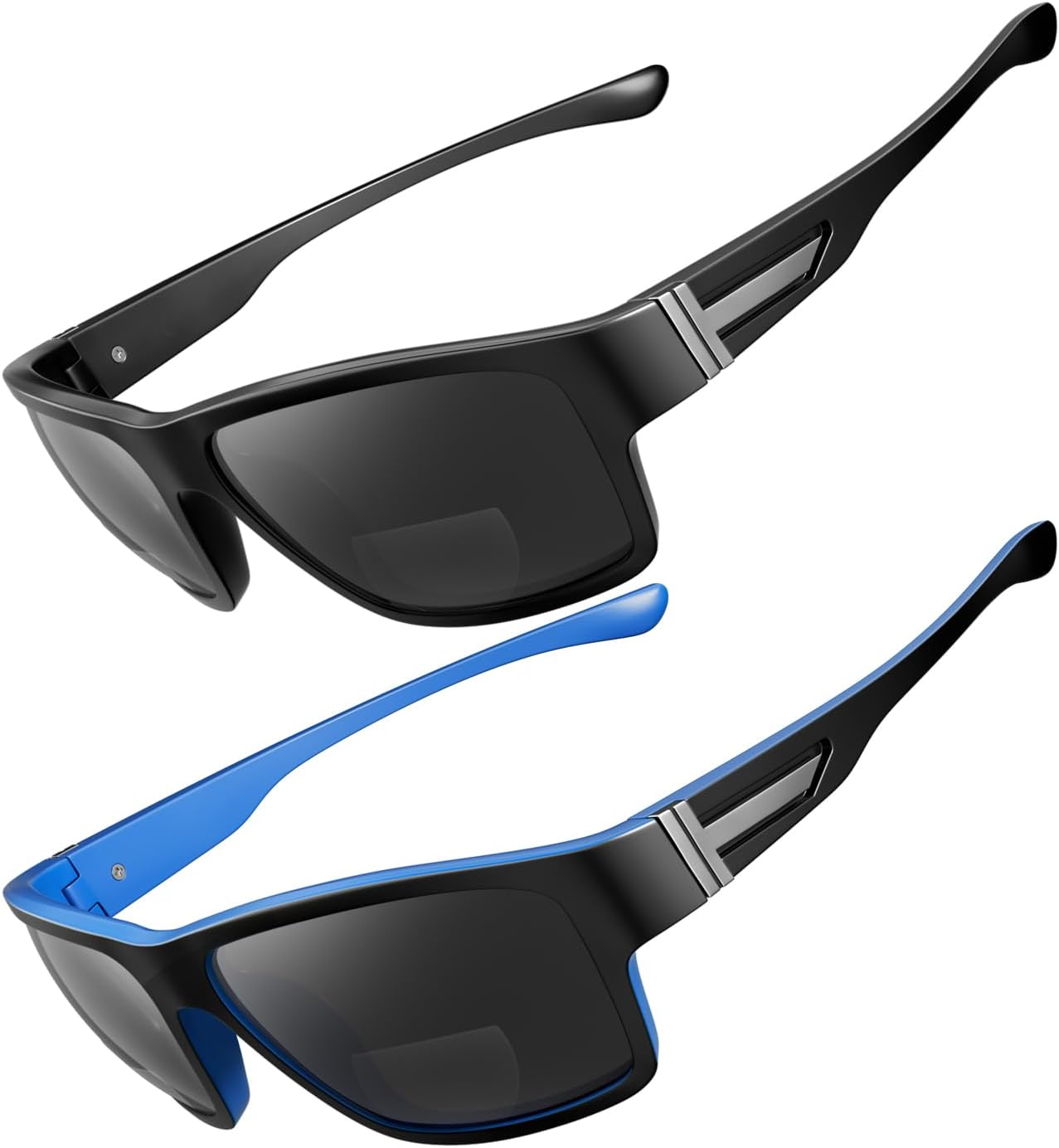 SKYOAK 2 PACK Upgraded Unbreakable Bifocal Reading Sunglasses Men TR90 Frame Wrap Around Design Glasses UV400 Protection Outdoor Sun Reader Sports/Driving (Black & Blue +3.5)