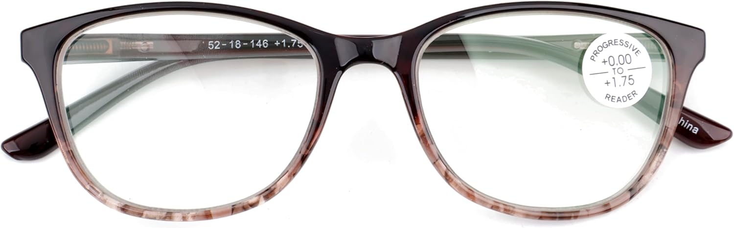 V.W.E. Women Marble Print Clear Progressive Reading Glasses - Zero Power On Top - No Bubble Reader Z121