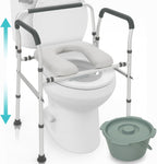 Vive Toilet Seat Riser for Seniors with Handles - Height Adjustable Raised Toilet, Safety Frame for Adults, Commode Chair, Padded Seat, Supportive Armrests (Gray)