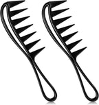 2 Pcs Wide Comb for Curly Hair, Large Shark Teeth Hair Combs, Wide Tooth Comb, Anti-Static Black Hairs Styling Hairstyle Tool, Barber Salon