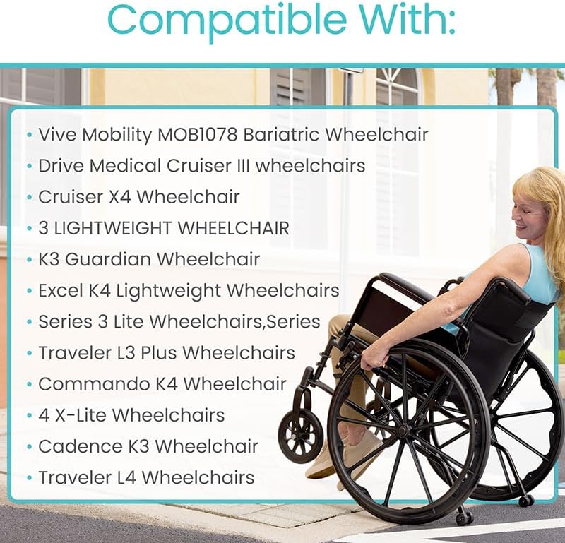 Vive Wheelchair Anti Tippers - Durable Anti Roll Back Accesory for Medical Wheelchairs, Transport Chairs, Heavy Duty, Bariatric - Added Stability & Safety for Mobility Aids (Curved)