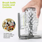 Jerliflyer Wall Suction Cup Washing Brush, Bar Glass Washer for Sink with Strong Base 360° Cleaning Cups Bottles Brush (Gray)