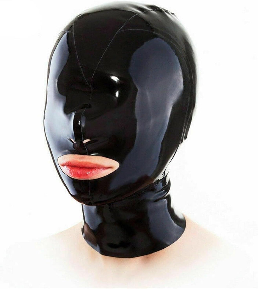 Latex Head Cover Sexy Rubber HeadMask Latex Hood exposed mouth for Cosplay Party Club Wear (XL)