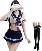 SINROYEE Women Lingerie Sexy Schoolgirls Outfit Lingerie Roleplay Cosplay Sailor Costumes with Socks Lovely