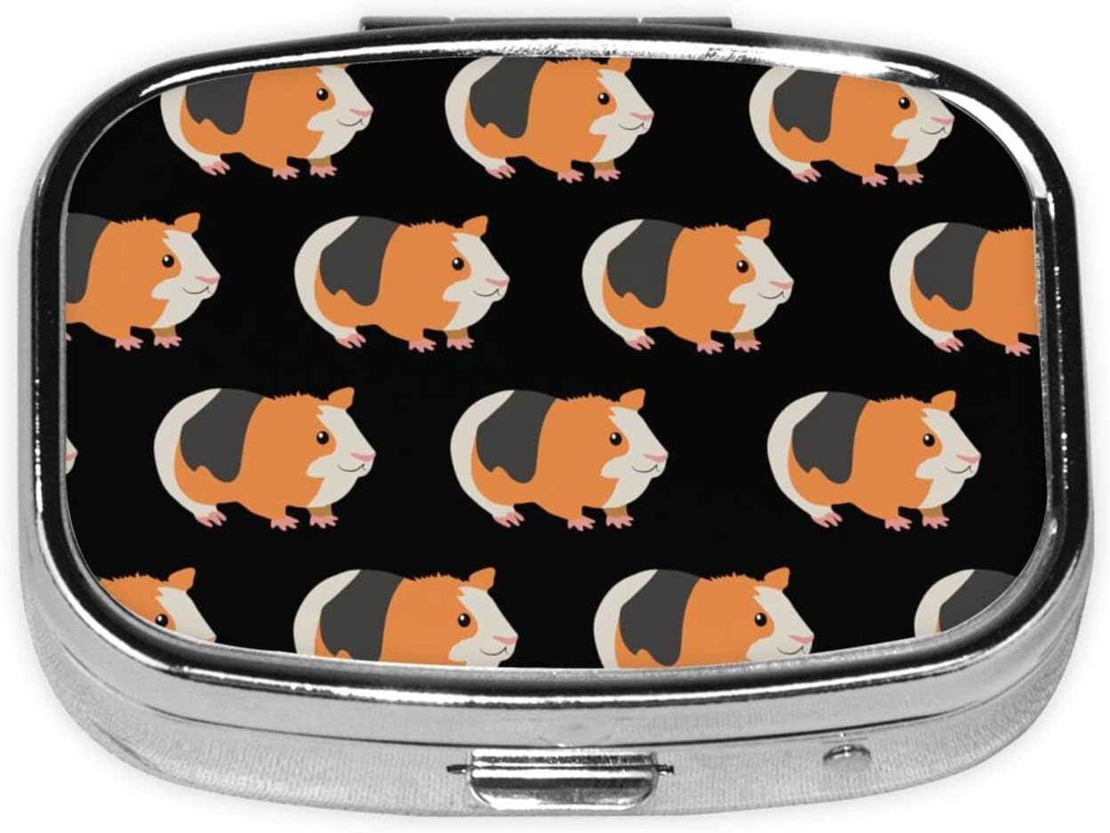 Guinea Pig Square Mini Pill Case Travel Medicine Organizer Portable Compartments Metal Pill Box