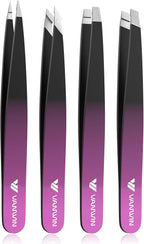 Tweezers Set, 4 Pack Professional Stainless Steel Precision Tweezers with Slant, Pointed, Flat & Angled Tips for Eyebrow, Facial Hair, Ingrown Hair, Splinter & Blackhead Removal for Women & Men