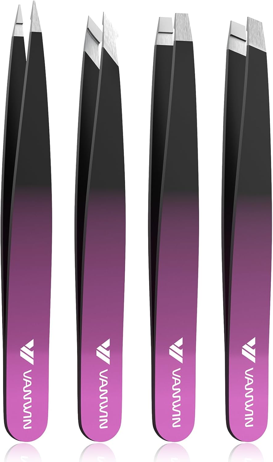 Tweezers Set, 4 Pack Professional Stainless Steel Precision Tweezers with Slant, Pointed, Flat & Angled Tips for Eyebrow, Facial Hair, Ingrown Hair, Splinter & Blackhead Removal for Women & Men