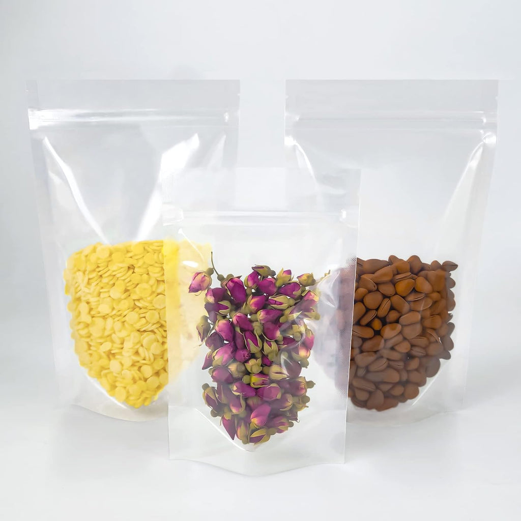 FireKylin 100 Pcs Resealable Bags,6.3" x 9.4"Clear Stand Up Food Bags,Zipper Food Storage Bags for Packaging Products