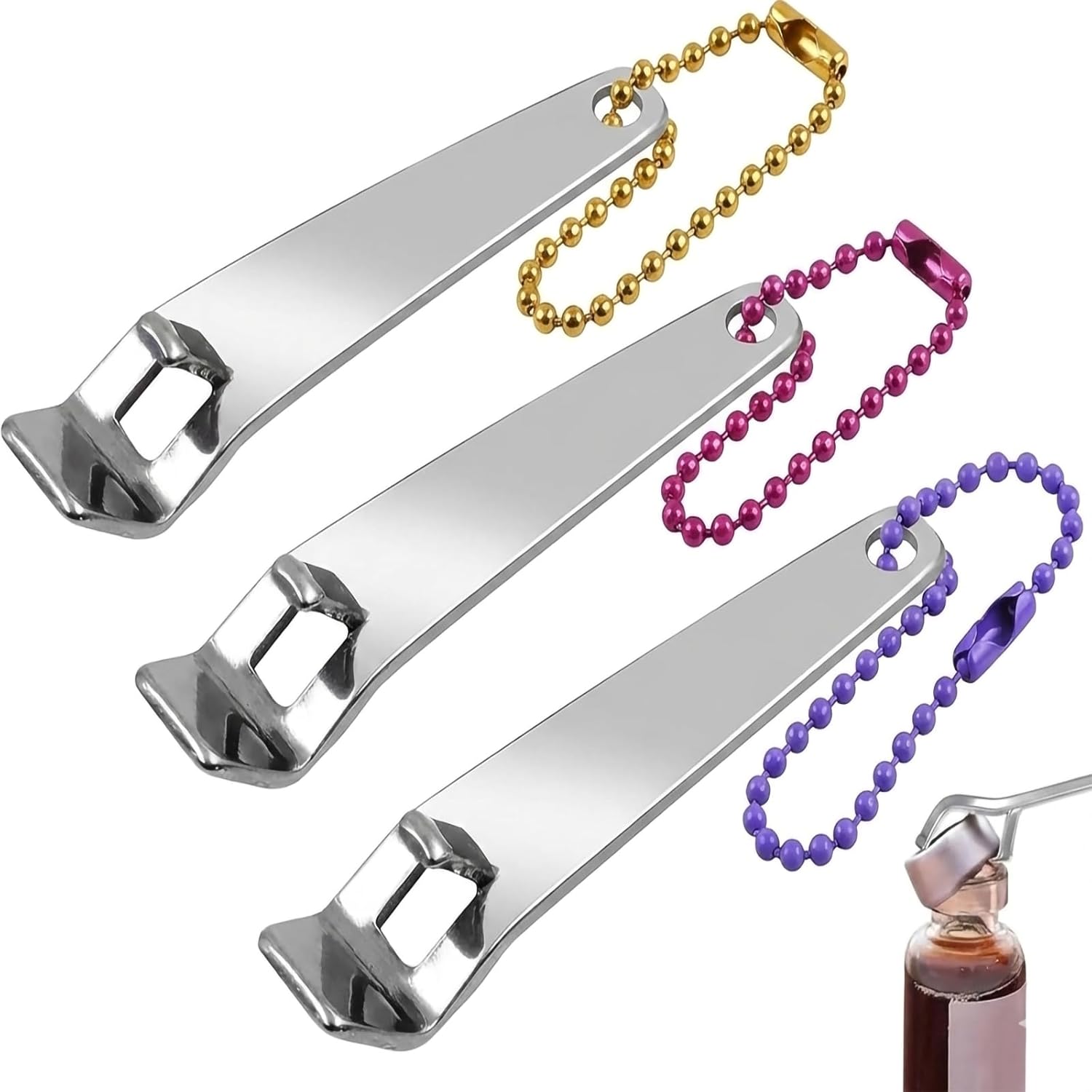 3-Pack Mini Vial Opener with 3-Color Lanyards - Stainless Steel Bottle Decapper & Seal Remover Tool for Glass Vials, Ampoules, and Medical Seals - Portable & Easy-to-Find