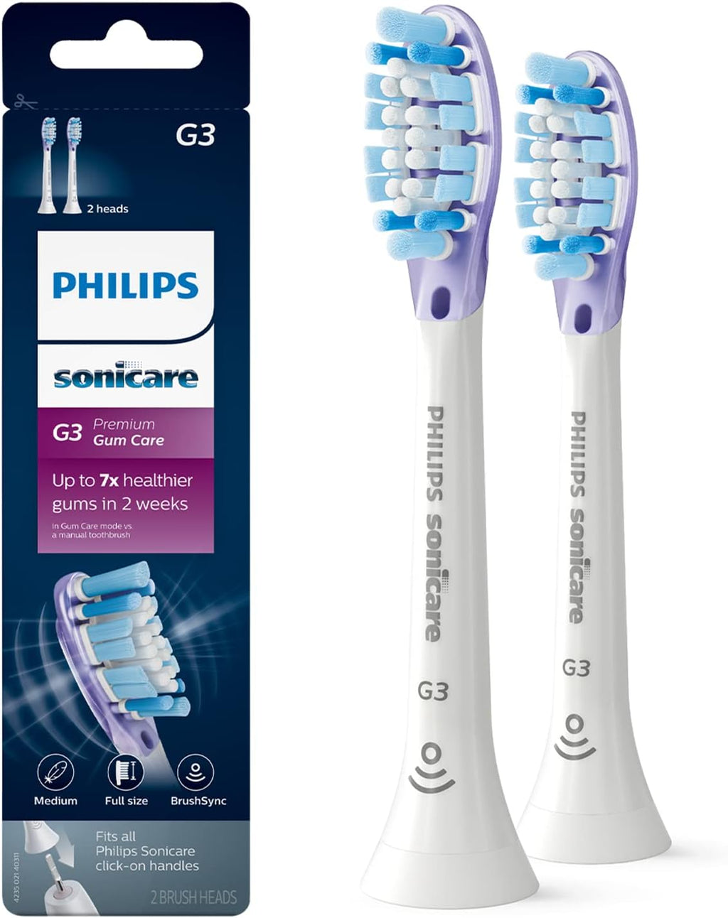 Philips Genuine Sonicare Premium Gum Care Replacement Brush Heads, 2 Pack, White - HX9052/17