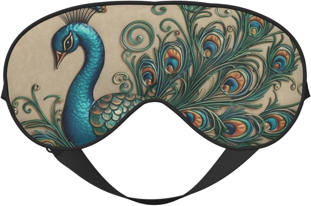 Peacock Pattern Eyes Sleep Mask Adjustable Strap Sleeping Eye Mask Light Blocking Blindfold Eye Sleep Shade Cover Bedtime Blackout Eyeshade for Yoga Nap Travel