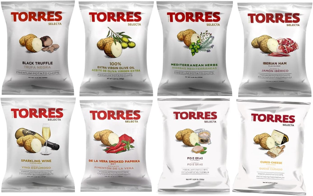 (Most Popular Flavors) Torres Spanish Potato Chips Patatas Fritas Variety Pack Made in Barcelona, Spain (8 Pack)