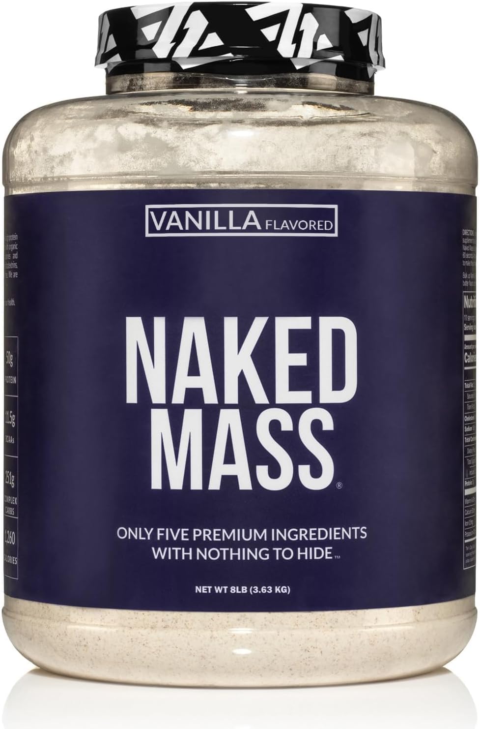NAKED Vanilla Mass - All Natural Vanilla Weight Gainer Protein Powder - 8lb Bulk, NSF Certified, GMO Free, Gluten Free & Soy Free, No Artificial Ingredients - 1,260 Calories - 11 Servings