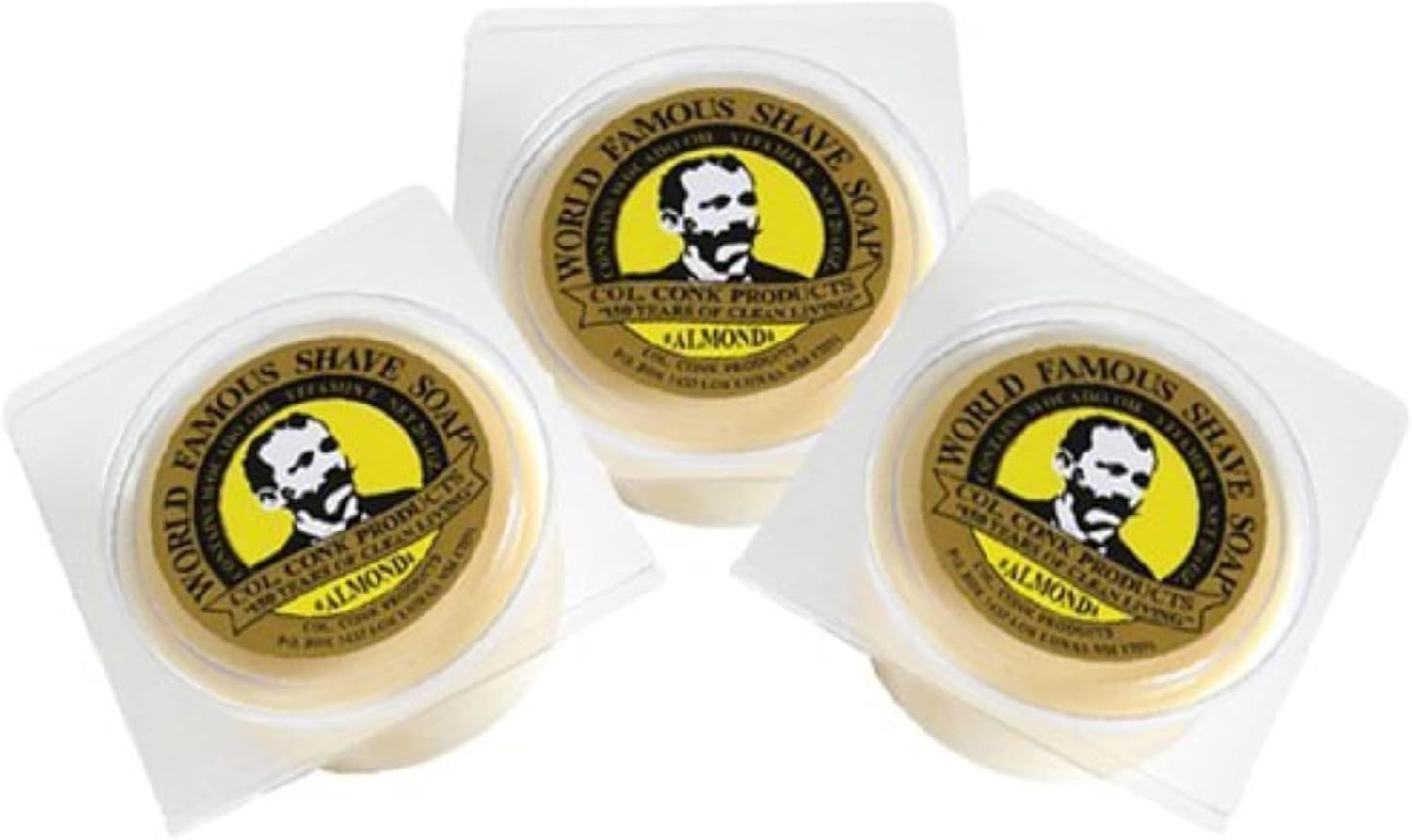 Col. Conk World's Famous Shaving Soap, Almond 3 - Pack Each Net Weight 2.25 Oz by Colonel Conk