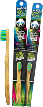 Woobamboo! Kid's Bamboo Toothbrush - Super Soft BPA Free Nylon Bristles - Eco-Friendly, Biodegradable, Compostable, Vegan (Pack of 2)