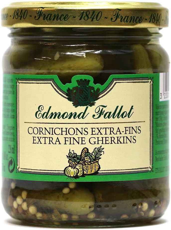 Edmond Fallot Cornichons Extra-Fins (Extra Fine Gherkin Cucumbers), 6.7 ounce jar